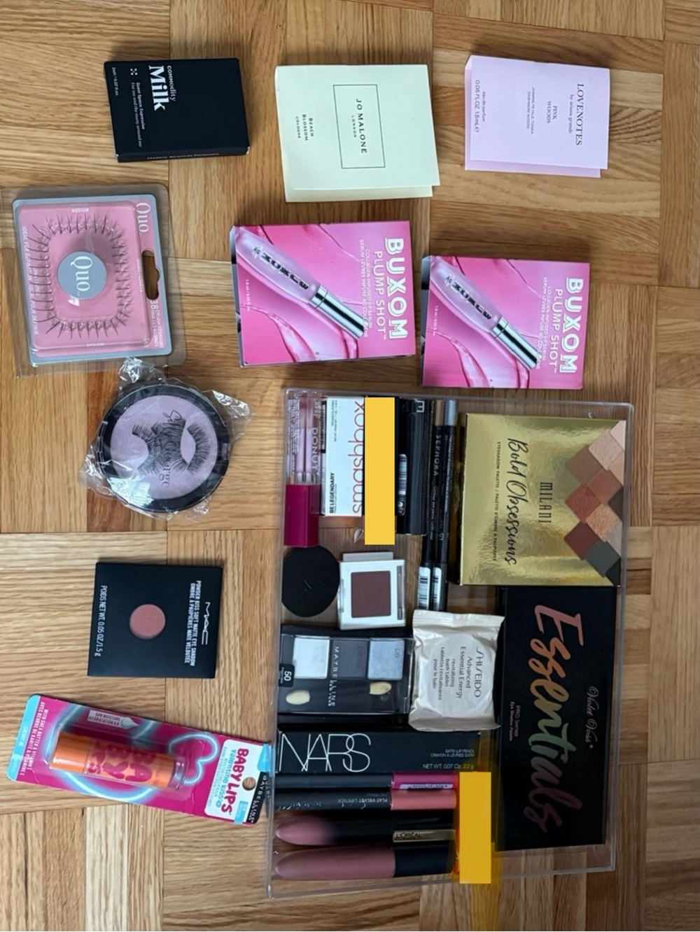 Bundle of lip, eyeshadow, eye liner, lashes, scent samples & extras  - New